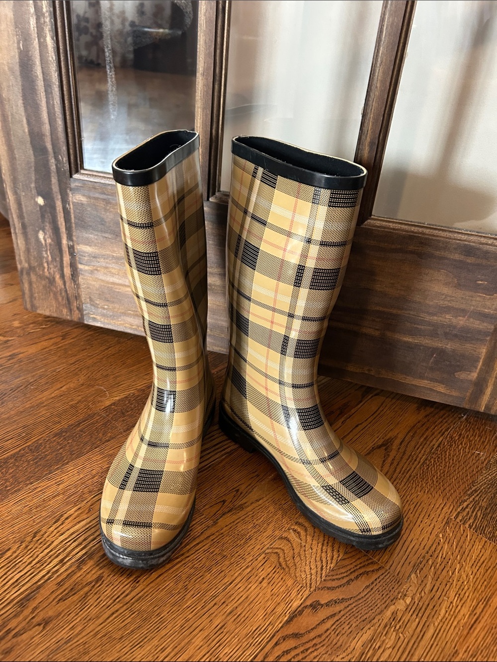Henry Ferrera Plaid Tan & Black Tall Rain Boots